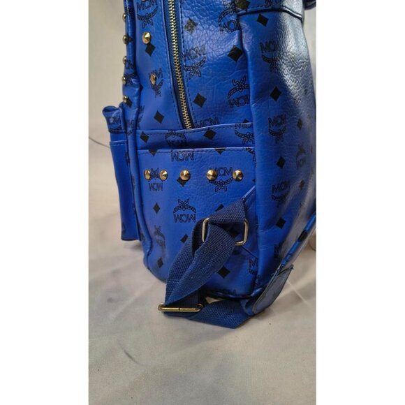 BEAUTIFUL MCM Munchen Blue Leather Studded & Jewel Encrusted Luxury Backpack Bag - Picture 6 of 10